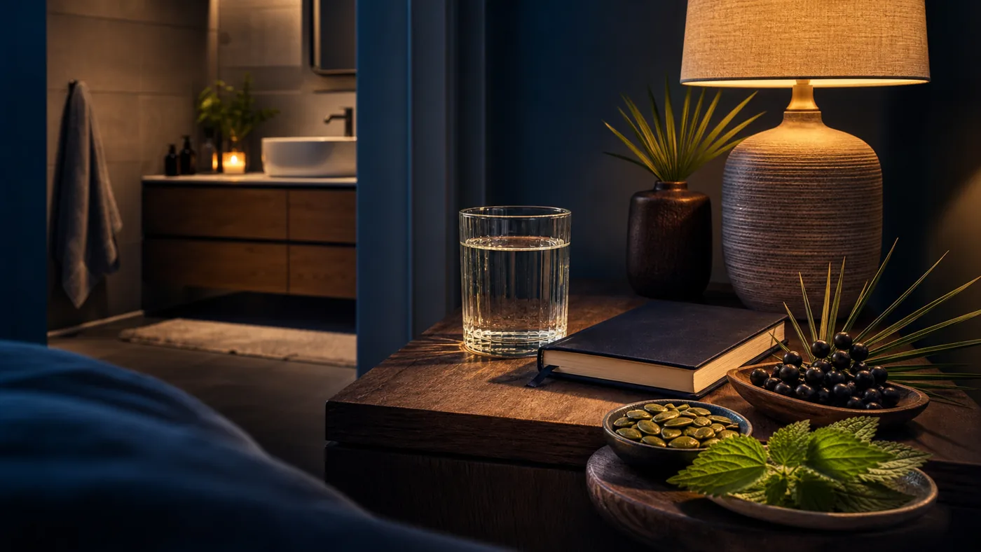 Calm men’s evening wellness routine with checklist